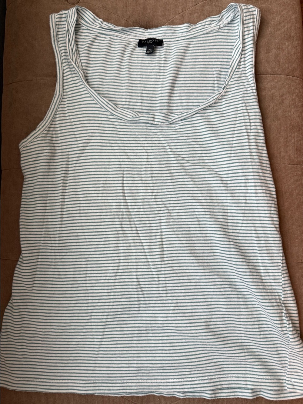Talbots White & Light Blue Striped Scoop Neck Tank